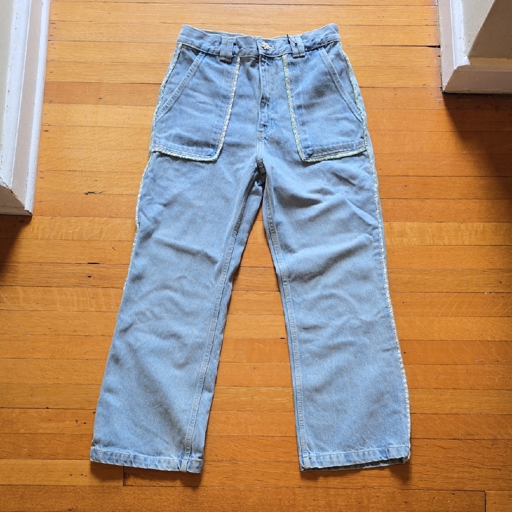 ZARA, Light Wash, Wide Leg, Daisy, Embroidered, Denim Jeans, VGUC Women's 6